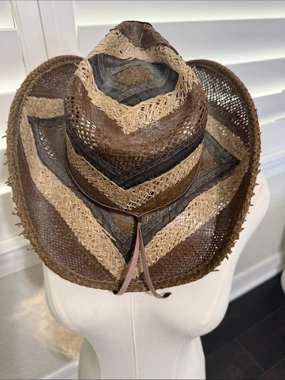 Brown Straw Cowboy Hat with Turquoise Accents